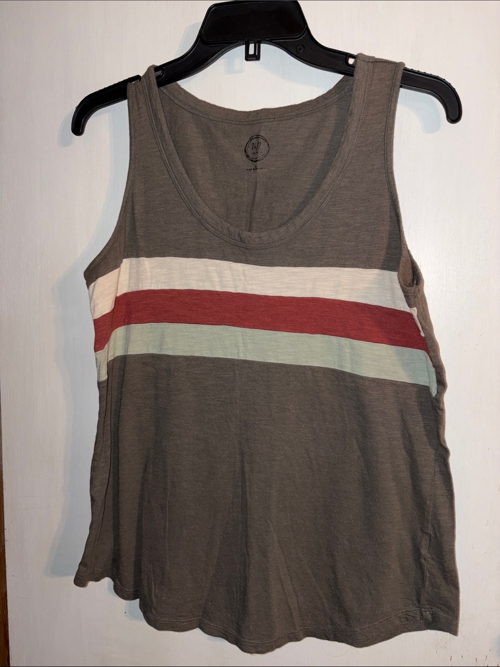 Maurices 24/7 Large Casual Striped Tank Top Gray with Mint, Orange Cream Stripes